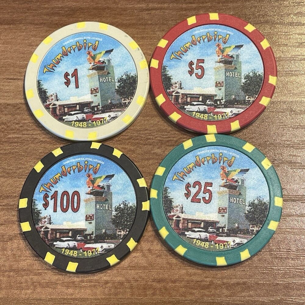 Thunderbird - Lot of *4* Commerative Casino Chips - Las Vegas, Nevada